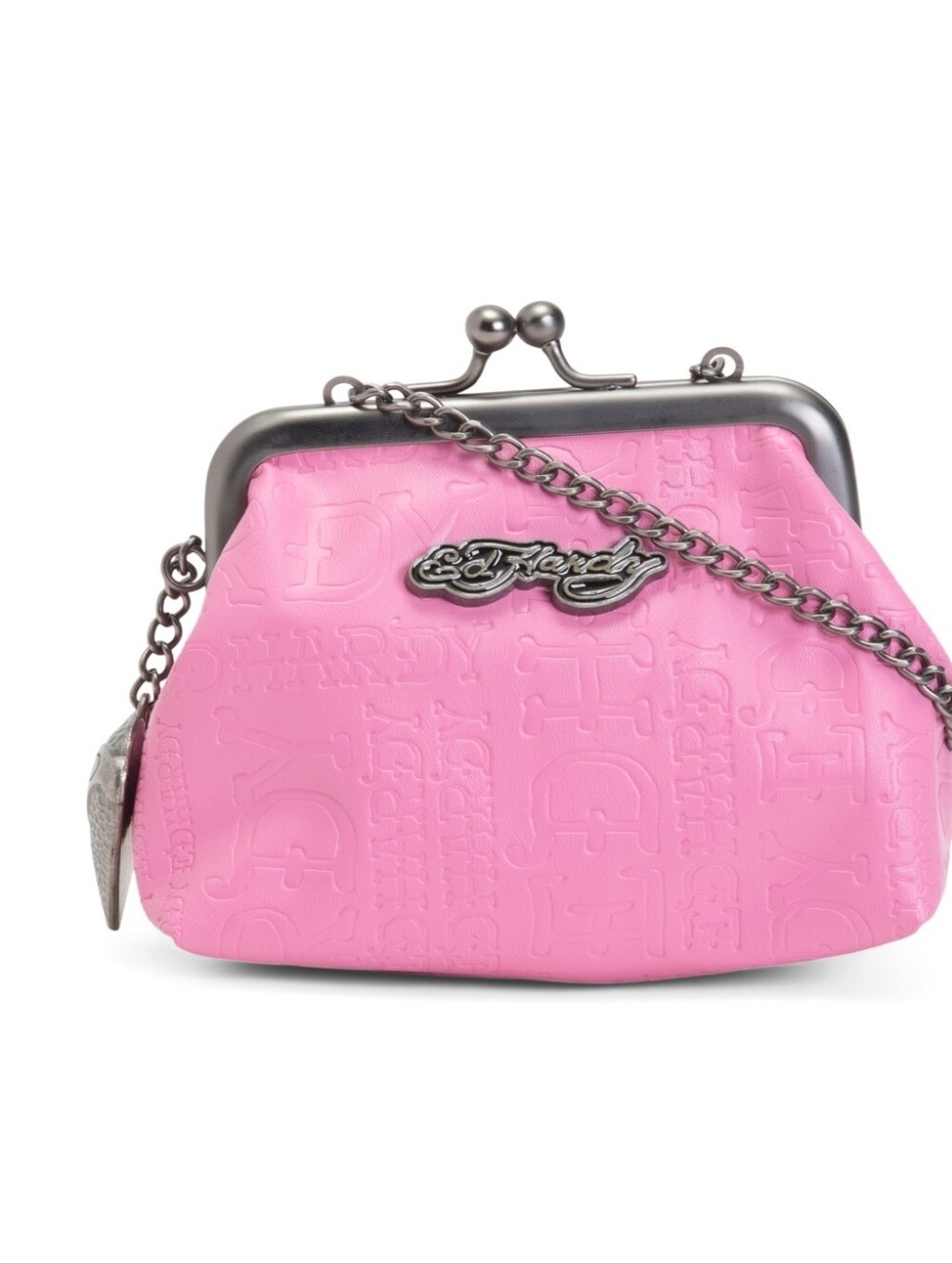 💕▪️Ed Hardy▪️haven  Hot Pink Kiss-Lock Pouch Chain Crossbody